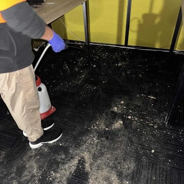 iDry technician sanitising water-damaged carpet in Park Hyatt Auckland office